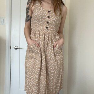 Cottagecore-Inspired Soft Linen Blend Midi Dress